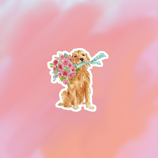 sticker perrito con flores